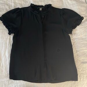 T Tahari Black Button Down Blouse with Ruffle Sleeves sz S